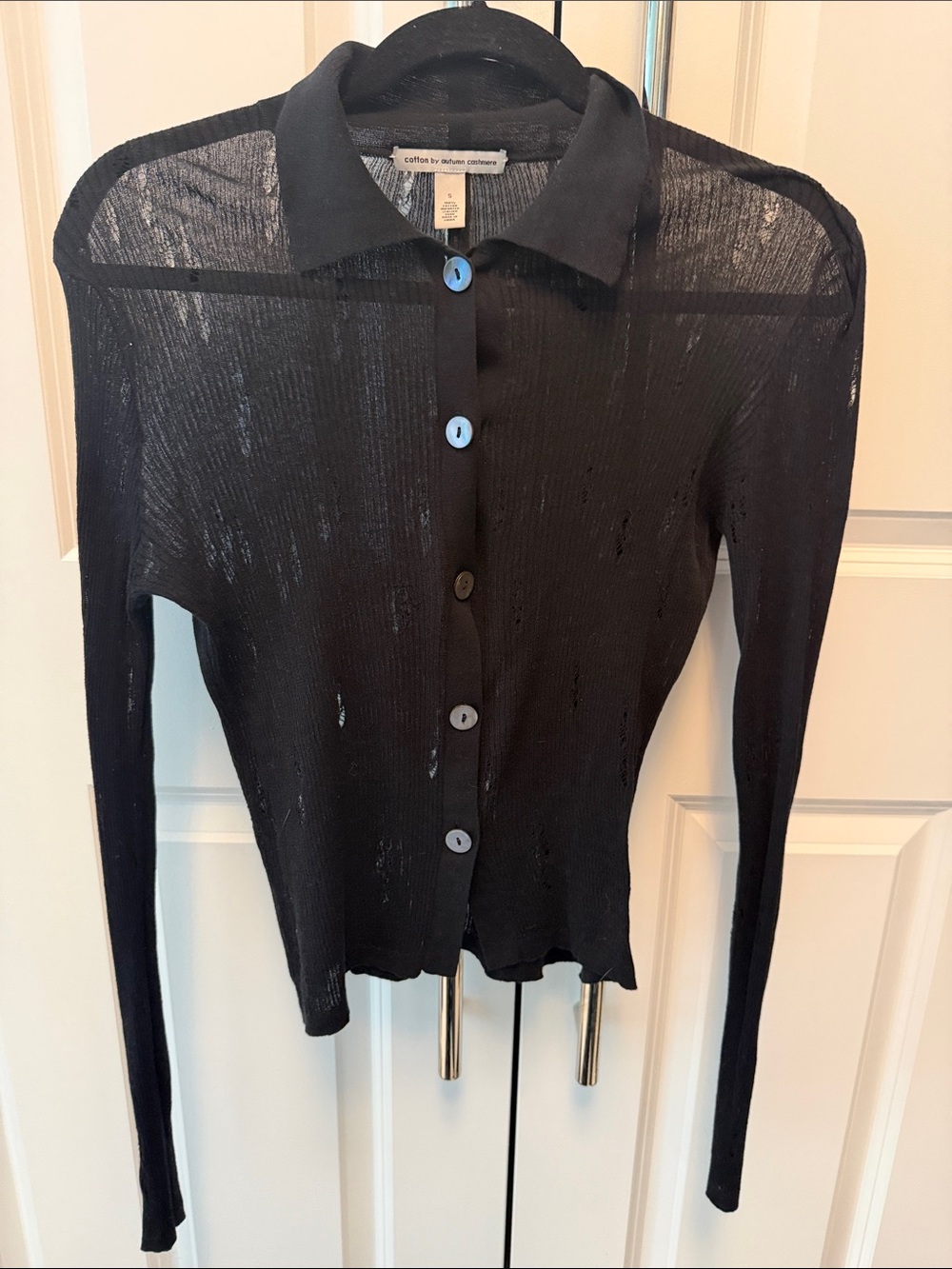 Autumn Cashmere Black Sheer Button-Down Long Sleeve Top